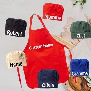 Personalized Logo Chef Hat and Apron With Pockets, Adult Chef Hat, Custom Text Logo Apron, Custom Print Apron, Kitchen Apron Women and Men