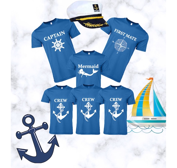 Captain T-shirt, Co-captain, First Mate, Mermaid, Crew Shirt,Pirate Family T-shirts, Boating shirt, Skipper