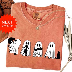 Halloween Black Cat Ghost Comfort Colors® Shirt, Halloween Tee, Funny Goose Tshirt, Fall Sweatshirt, Cute Ghost Tee, Spooky Season Cat Tee,