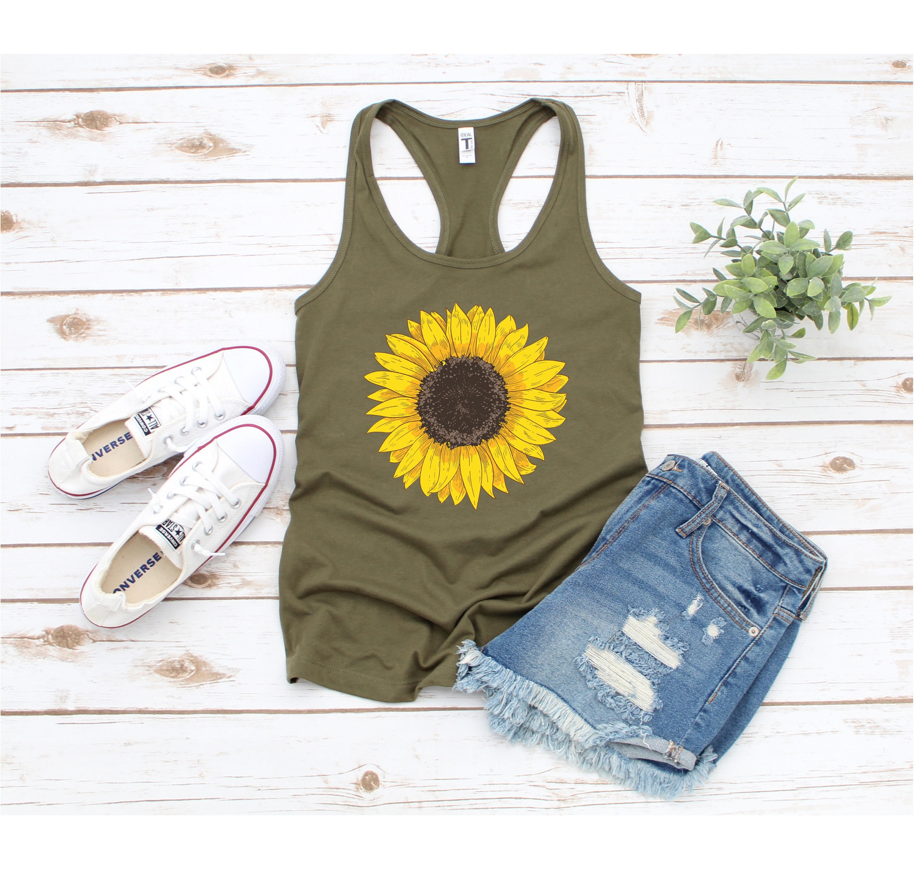Here Comes The Sun Sunflower Tank Top - Women's Sleeveless Graphic Tee, Summer Casual