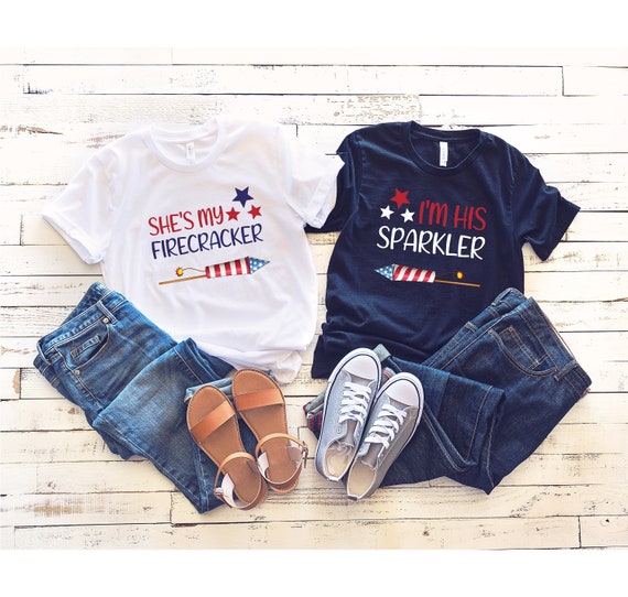She's My Firecracker, I'm His Sparkler, Fourth Of July Crew, Independence Day, 4th Of July Crew, Family Matching Shirt, Patriotic T-Shirt,