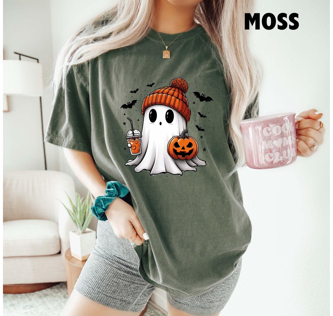T-shirt Halloween Femme - Motif Fantôme Citrouille, Manches Courtes, Col Rond, Coton Fluide (plusieurs Modèles)