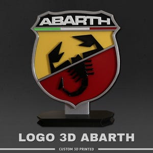 Abarth logo figuurtje | 3D-geprint embleem | 16 cm of 10 cm | Decoratie voor kantoor of garage, cadeau voor de Scorpion-liefhebber