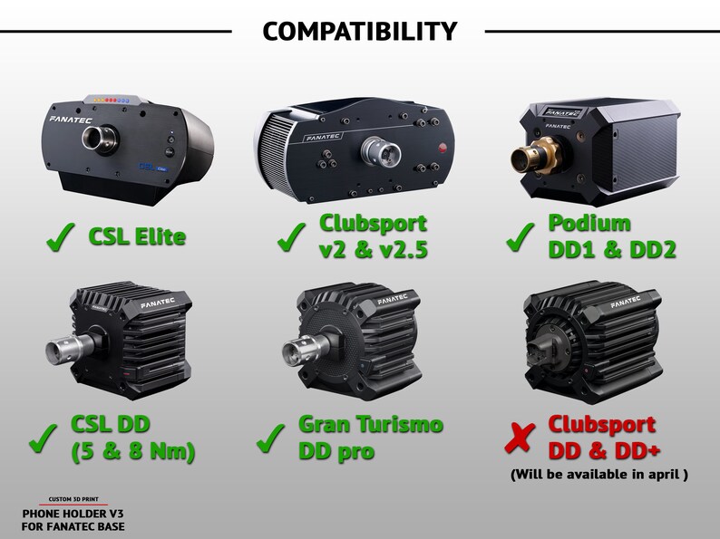 Phone Holder v3 for Fanatec base display your dashboard 3D printed CSW, CSL, GTDD, Podium SimRacing Phone mount. image 2