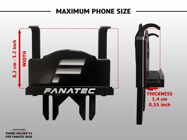 Phone Holder v3 for Fanatec base display your dashboard 3D printed CSW, CSL, GTDD, Podium SimRacing Phone mount. image 3