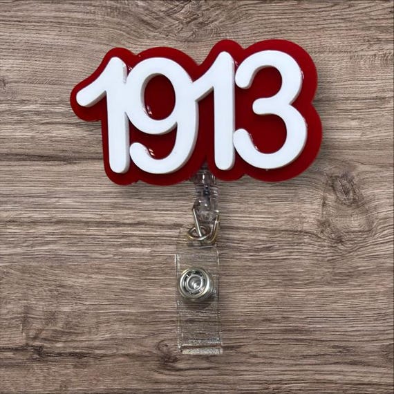 1913 Delta Sigma Theta Sorority Badge Reel - Red and White Logo with Clear Retractable Alligator Clip - Certified Vendor