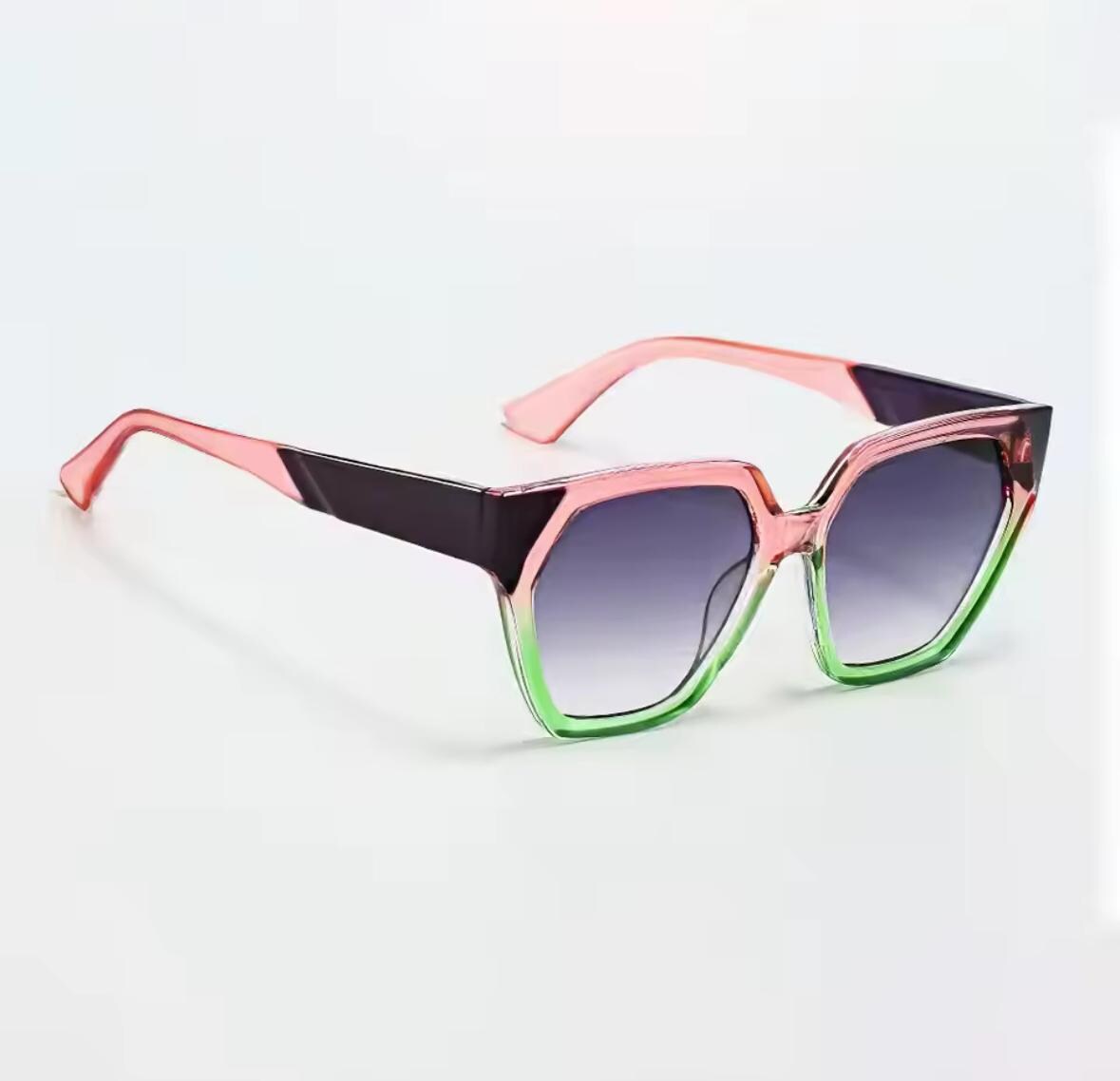 Pink and Green Women Retro Oval Sunglasses, Black Frame  display picture 2