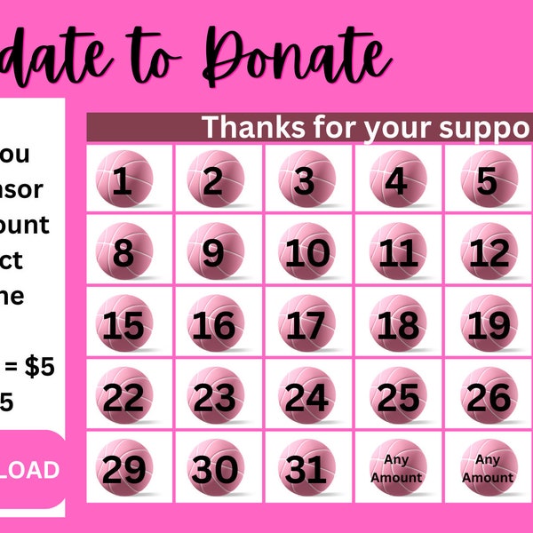 Girl's Basketball Pick a Date to Donate Fundraiser, Instant Download, Basketball Fundraiser