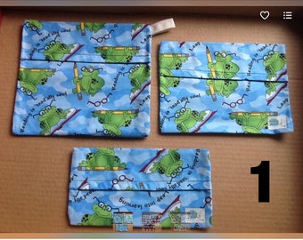 Reusable Sandwich Bag Set of three, Reusable Snack Bag, Lunch Pocket, Reusable Lunch Bag, Ecco Friendly