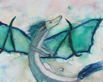 8”x10” “Gary The Dragon” Art print, Dragon Art print, Green Dragon Art Print, original Art Print