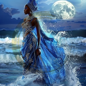 Yemoja emerging from the Seas | Yemaya| Beautiful African American Woman| Orisha| Digital Art| PNG|