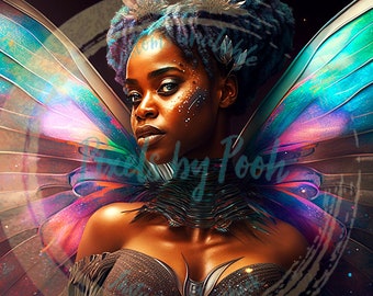 Dark butterfly Queen | Beautiful African American Woman| Digital Art| PNG| Black Woman PNG| Butterfly
