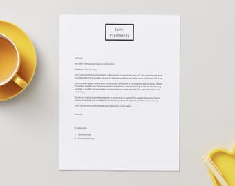 Plantilla de carta para un animal de apoyo emocional