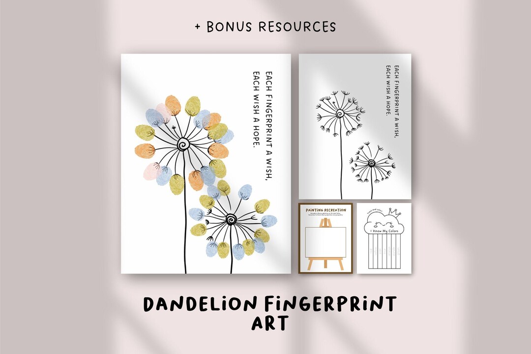 Dandelion Fingerprint Art Printable | Kids Fingerprint Craft Template ...