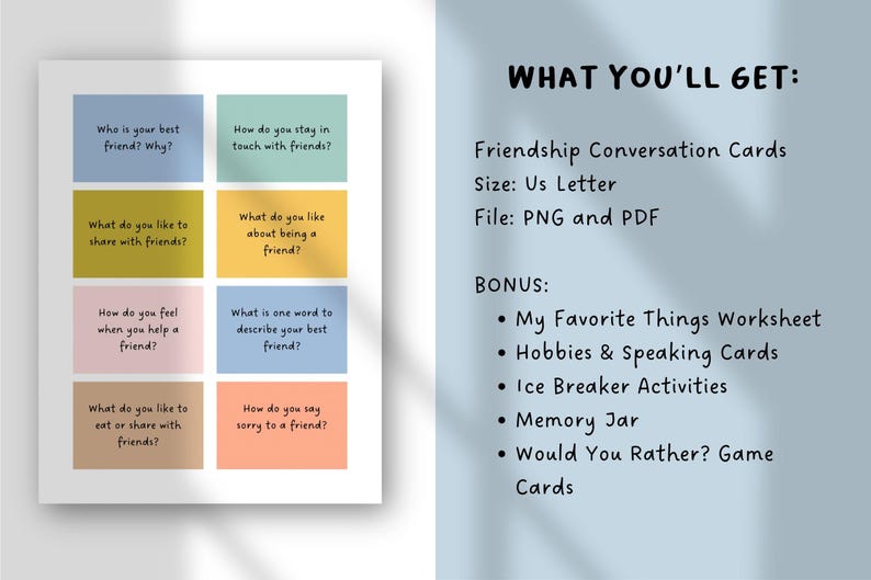 Friendship Conversation Cards for Kids | Ice Breakers | SEL Counseling ...