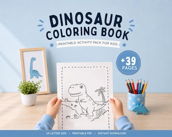 Libro da colorare di dinosauri per bambini / Pagine di attività sui dinosauri stampabili / Divertimento da colorare con T-Rex e Triceratopo / PDF da colorare per bambini in età prescolare e piccoli