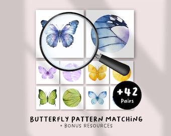 Butterfly Pattern Matching Cards | Montessori Inspired Preschool Printable | Kindergarten Learning Activity | Homeschool Matching Game