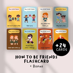 How to Be Friends Flashcards | Social Skills Printable for Kids | Friendship SEL Activity | Conflict Resolution Cards | PDF Flashcard Set
