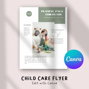 Bewerkbare sjabloon folder kinderopvang | Advertentie kinderdagverblijf | Afdrukbare marketingflyer voor kleuters | Canva-brochure kinderopvang