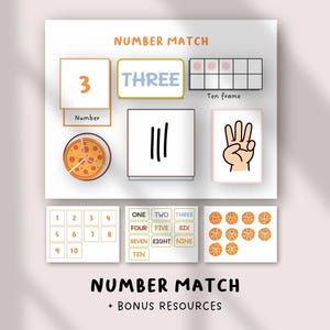 Montessori Number Matching Activity, Counting 1-10 Worksheets, Toddlers Preschool Kindergarten Math Practice, Homeschool Learning Resource