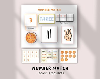 Montessori Number Matching Activity, Counting 1-10 Worksheets, Toddlers Preschool Kindergarten Math Practice, Homeschool Learning Resource