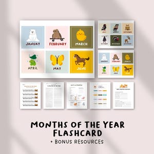 Maanden van het jaar Flashcards | Afdrukbare leerkaarten kalendermaanden voor kinderen | Kleuter- en kleuterklasdecoratie