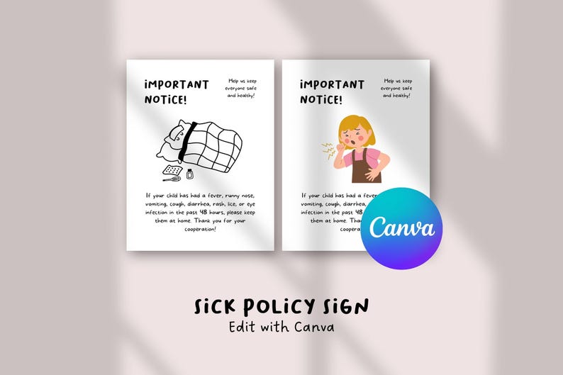 Sick Policy Sign for Daycare | Printable Illness Policy Poster ...