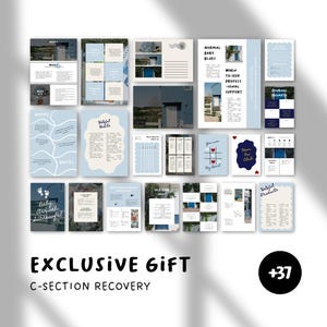 Pacote de recuperação de cesárea editável | Acelere a cura | Cuidados pós-parto para mães de primeira viagem | Presente exclusivo | Aesthetic Blue