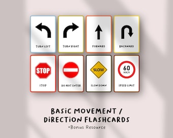 Basic Movement & Direction Flashcards | Action Words Printable | Preschool Learning Cards | ESL Classroom Activity for Kids