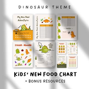 Ny mattabell för barn | Dinosaurietema-spårare för kräsna ätare | Anpassa med Canva