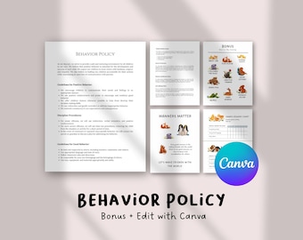 Editable Behavior Policy Template for Daycare & Classroom | Positive Behavior Rules Poster | Canva Printable Parent Communication Sheet