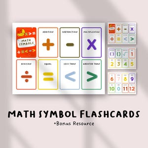 Math Symbol Flashcards | Printable Math Signs for Kids | Math Vocabulary Cards for Classroom and Homeschool Learning