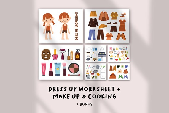 Dress Up Paper Dolls + Make Up & Cooking | Pretend Play Printables | Busy Book Activities for Kids | Dramatic Play Prop | Fine Motor Skills