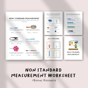 May include: Educational worksheets titled "Non-Standard Measurement" with illustrations of objects like a pen, scissors, and toothbrush. The worksheets include the text "Let's Measure!" and "Bonus Resource".