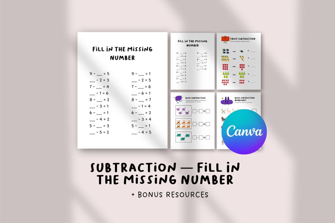 Subtraction Missing Number Worksheets | Fill in the Blank Math Practice ...