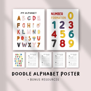 Doodle Alphabet Poster | A-Z Printable Wall Art for Kids | Fun Hand-Drawn Letters | Nursery, Homeschool, Classroom Decor | Instant Download