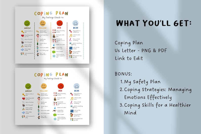 Editable Coping Skills for Kids Printable, Self-Regulation Zones & Calm Down Strategies, Grounding Techniques Chart, Calming Corner Behavior image 2