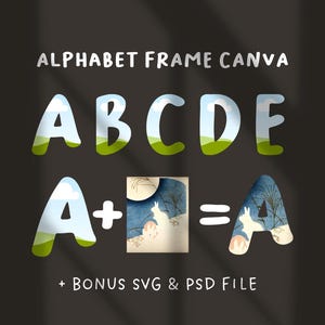 Marco de Canva con garabatos del alfabeto personalizable: marcos de letras en blanco editables / Diseño fácil de arrastrar y soltar / Collage de fotos con diseño de fuentes