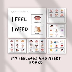 Tablero "Siento que necesito" / Tabla de registro de emociones para niños / Actividad de regulación emocional y aprendizaje socioemocional para niños pequeños y preescolares