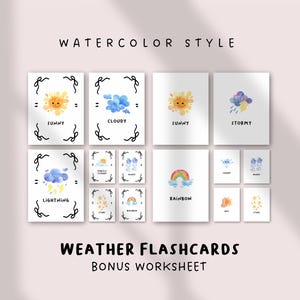 Flashcards météo et ensemble d'activités | Cartes d'apprentissage Montessori | Préscolaire et maternelle à imprimer | Feuilles de travail pédagogiques sur la météo