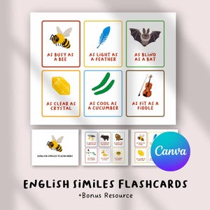 English Similes Flashcards | Figurative Language Activity | ESL Vocabulary Cards | Grammar & Writing Printable for Kids