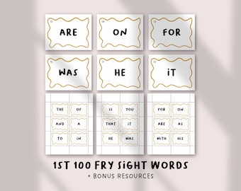 100 premières cartes-éclair de mots Fry Sight imprimables | Mots fréquents pour la maternelle et la 1re année | Cartes d'apprentissage PDF
