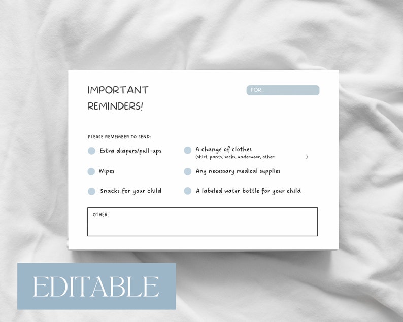 EDITABLE Daycare Reminder Printable Stay Prepared for Daycare With This ...