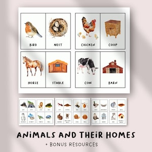 Tarjetas de emparejamiento de animales y sus hogares – Juego de aprendizaje imprimible para preescolar – Actividad de emparejamiento de hábitats