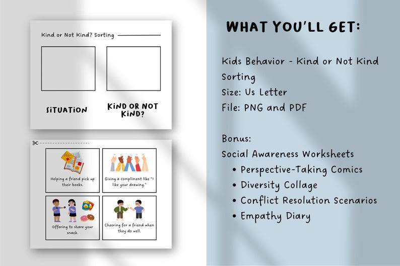 Kind or Not Kind Sorting Activity | Kids Behavior Printable | Social ...