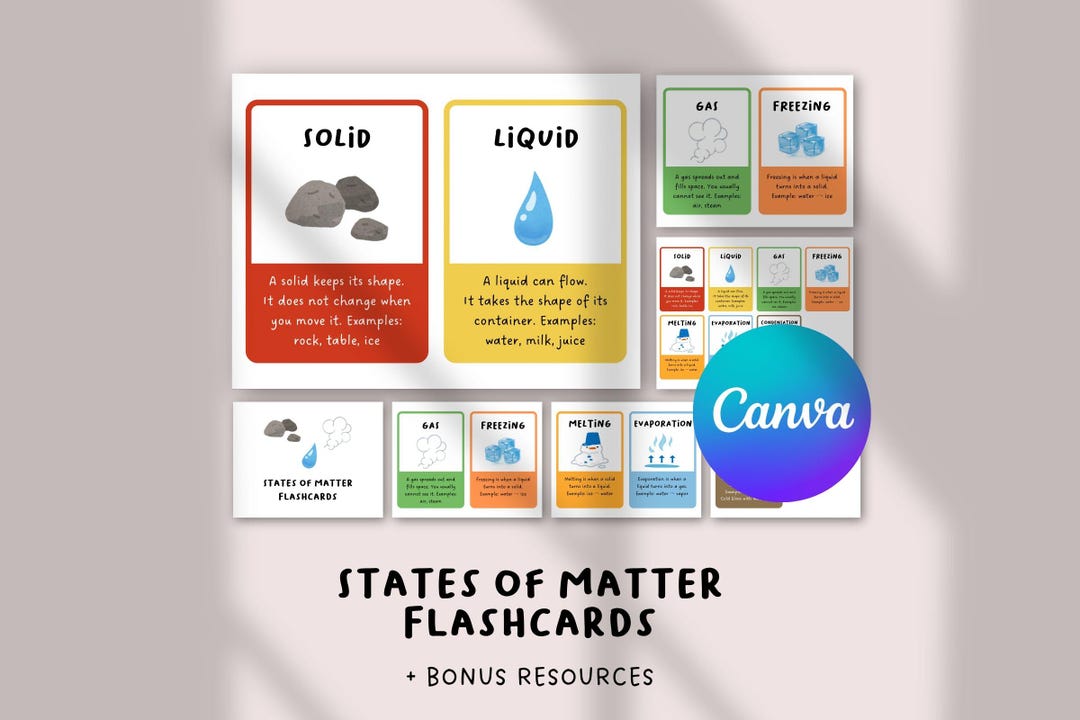 Gas Exampleflash Cards States of Matter Flashcards | Solid Liquid Gas | Chemistry Science ...