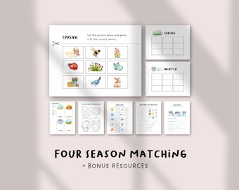 Feuille de travail d'association des quatre saisons pour enfants | Activité imprimable sur la météo et les saisons | Apprentissage des sciences au préscolaire | PDF éducatif amusant