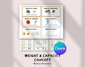 Weight and Capacity Worksheet | Kindergarten Math Printable | Heavy and Light Activity | Measurement Concept | Homeschool PDF