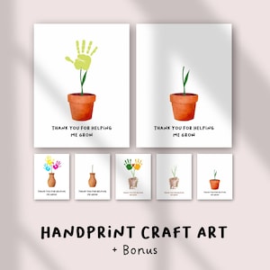 Thank You for Helping Me Grow Handprint Craft | DIY Keepsake Gift for Mom, Dad, Grandparents | Toddler & Child Flower Art Printable