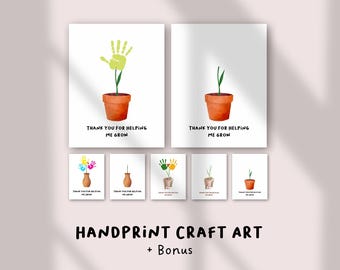 Thank You for Helping Me Grow Handprint Craft | DIY Keepsake Gift for Mom, Dad, Grandparents | Toddler & Child Flower Art Printable